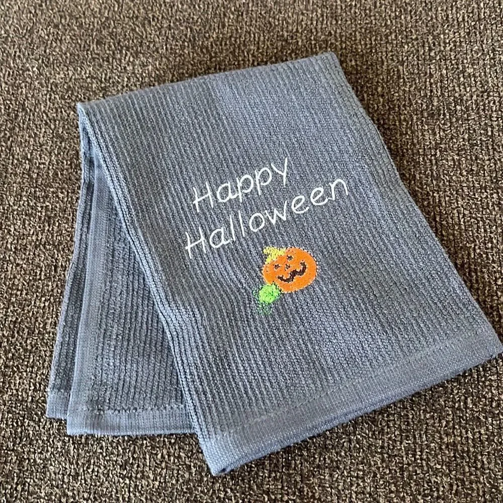 Happy Halloween Custom Embroidered Gray Cotton Barmop Towel